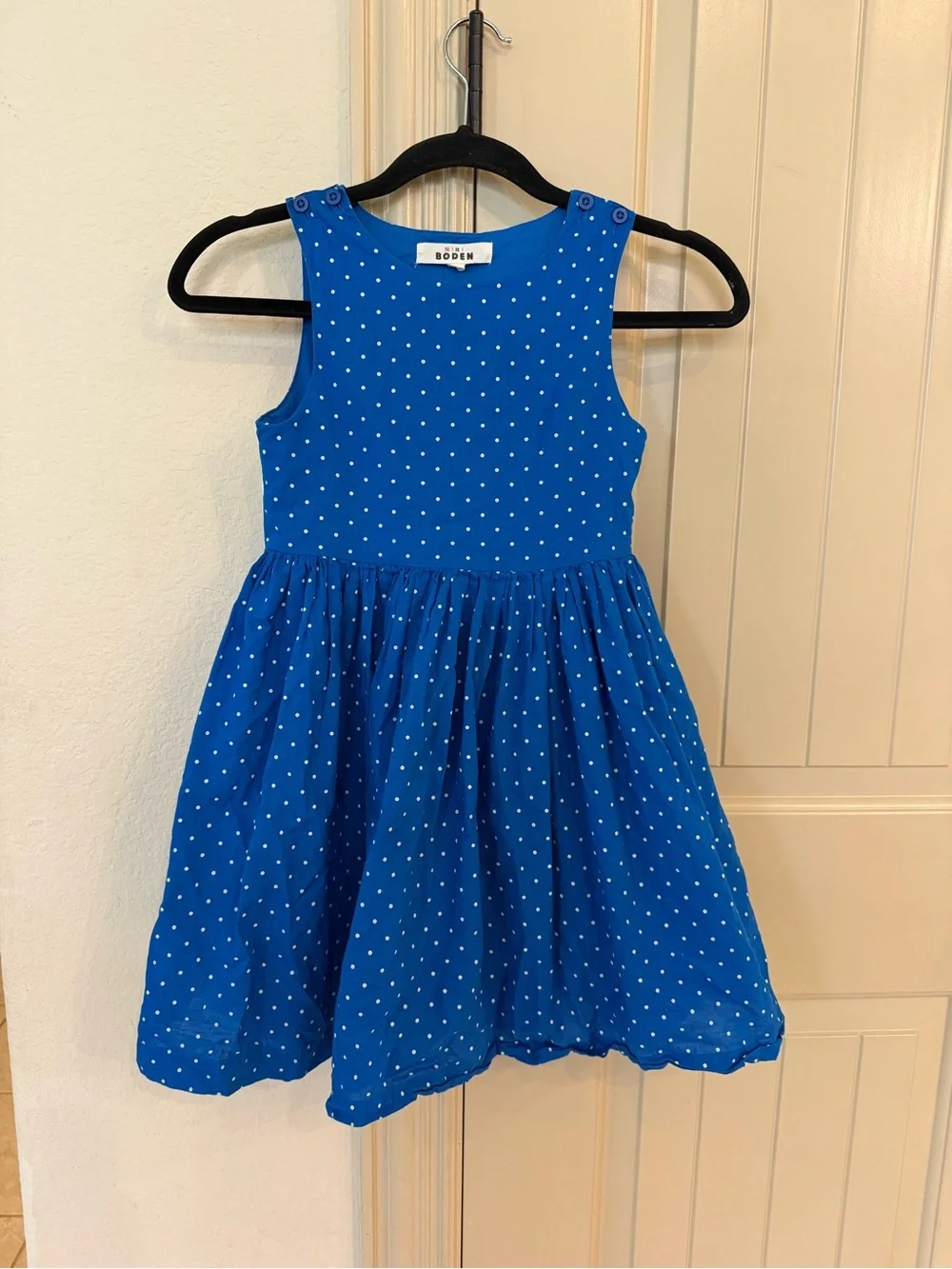 Mini Boden Blue Polka Dot Dress with Rainbow Detail